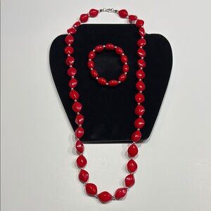 Belk Red Bead Necklace and Stretch Bracelet Set